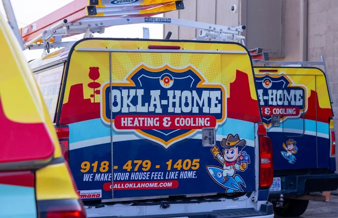 Okla-Home branded service vehicle for ductless system installation